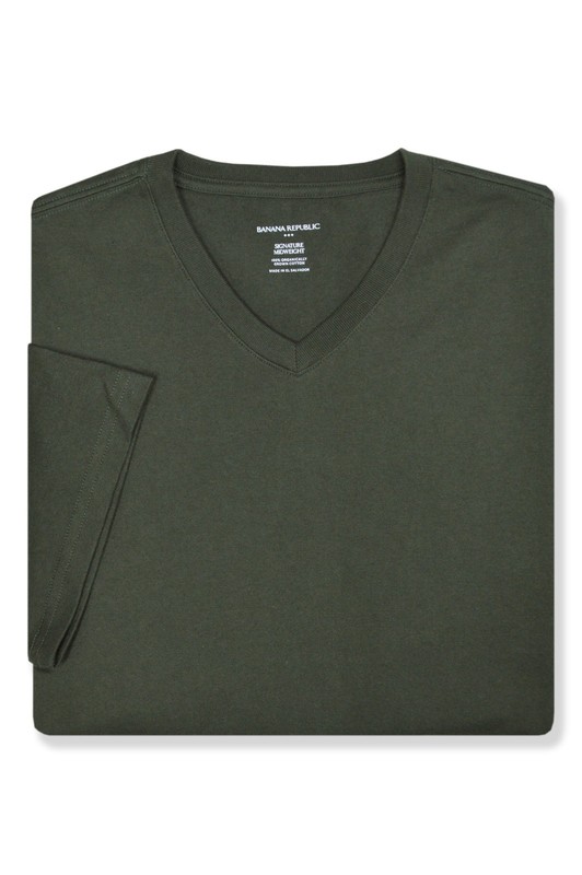 Banana Republic F Mens Green Midweight Cotton V-neck Tee Shirt Large L BR-011