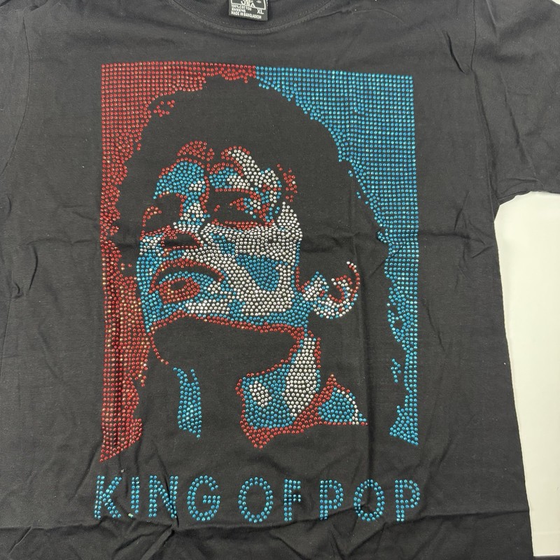 King Of Pop Rhinestone Portrait Graphic T Shirt Mens Black Bling Tee