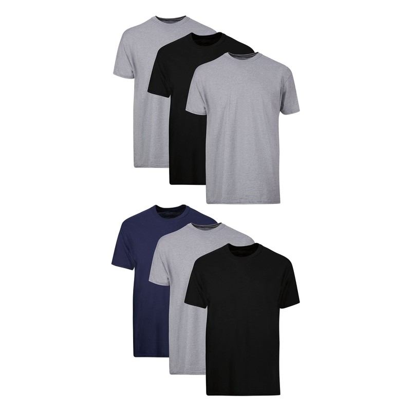 6 Pack Mens 75% Cotton Moisture-Wicking Crew Tee Undershirts,XL Black/Grey/Blue