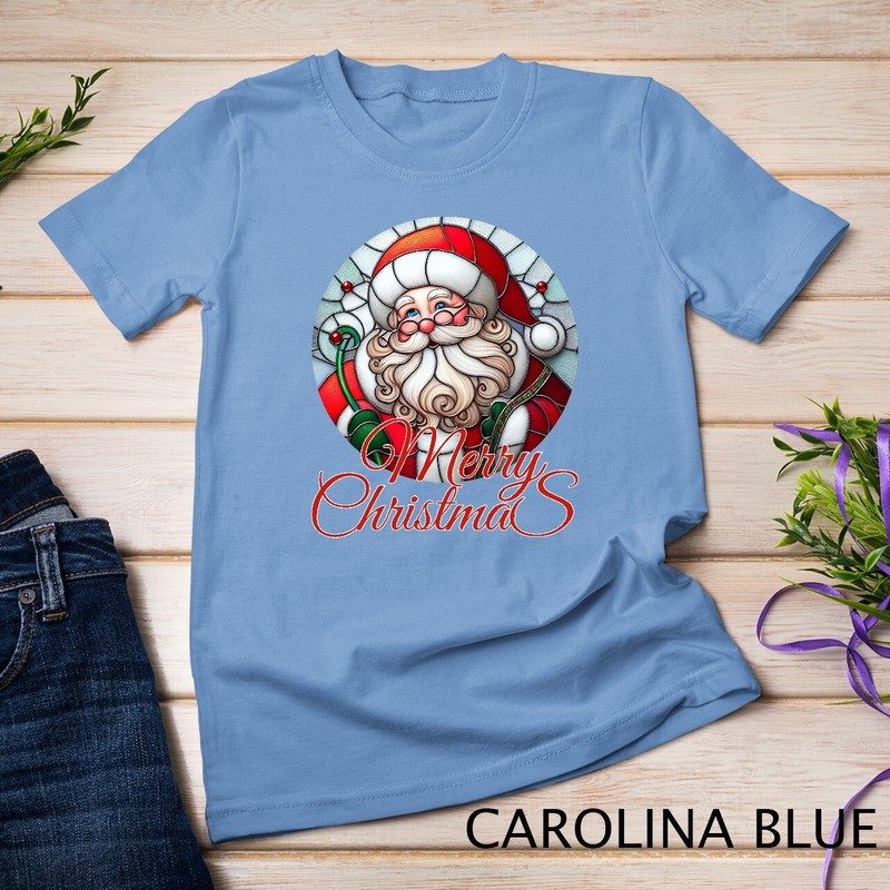 Jolly Stained Glass Santa Claus Face Graphic Tee Funny Christmas Unisex T-shirt gallery