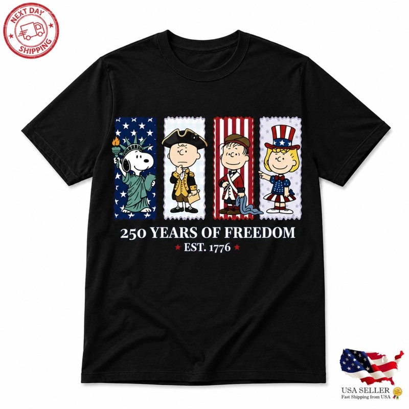 Cartoon America 250 Tee Peanuts Fan July 4th Patriotic Celebration Shirt
