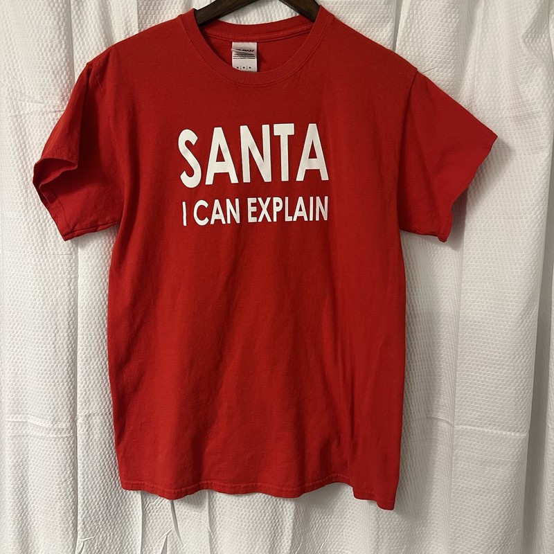 ‘Dear Santa I Can Explain” Funny Christmas T Shirt Size M Unisex Men Women EUC