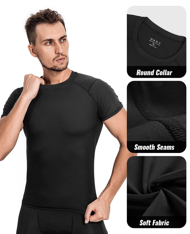 Men's Compression Shirts 4 Pack, Short Sleeve Athletic Compression Tops Cool ... gallery