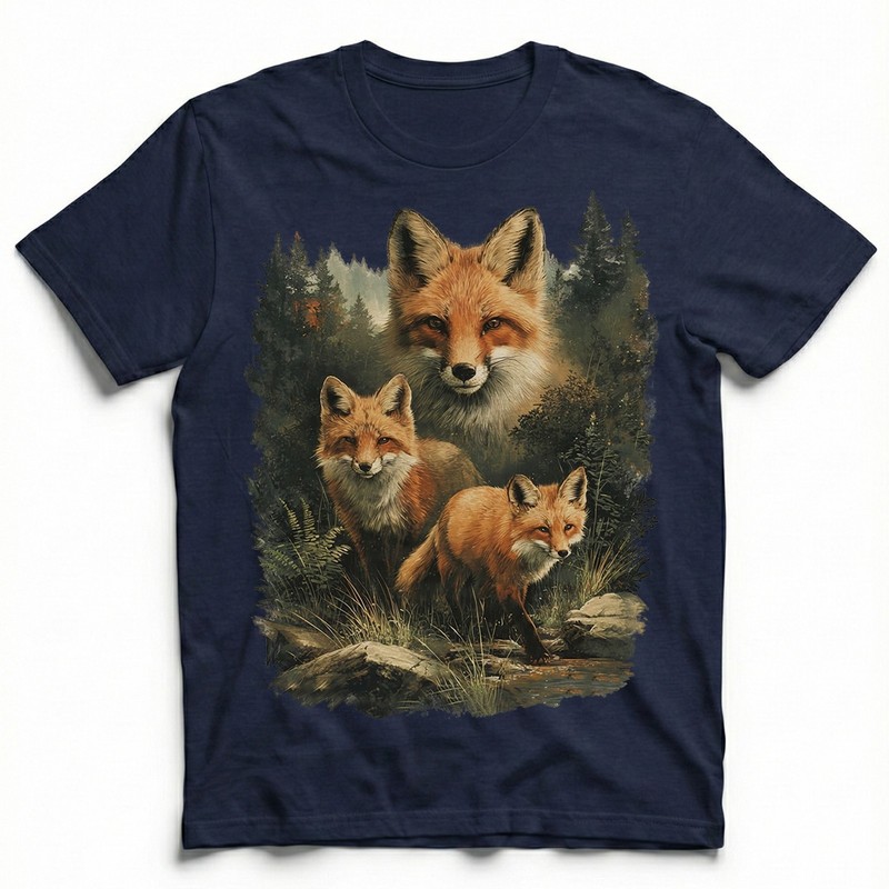 Red Fox Family Watercolor Splash Forest T-Shirt Wildlife Nature Lover Animal Tee
