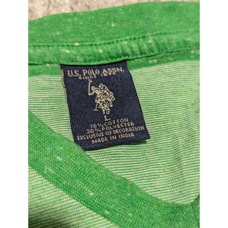 US Polo Assn Mens Green Striped V Neck T Shirt Size L Cotton Blend Casual gallery