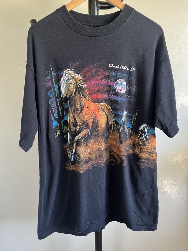 Vintage Hazelwood T Shirt XL Black Hills, SD Horse Cowboy Western