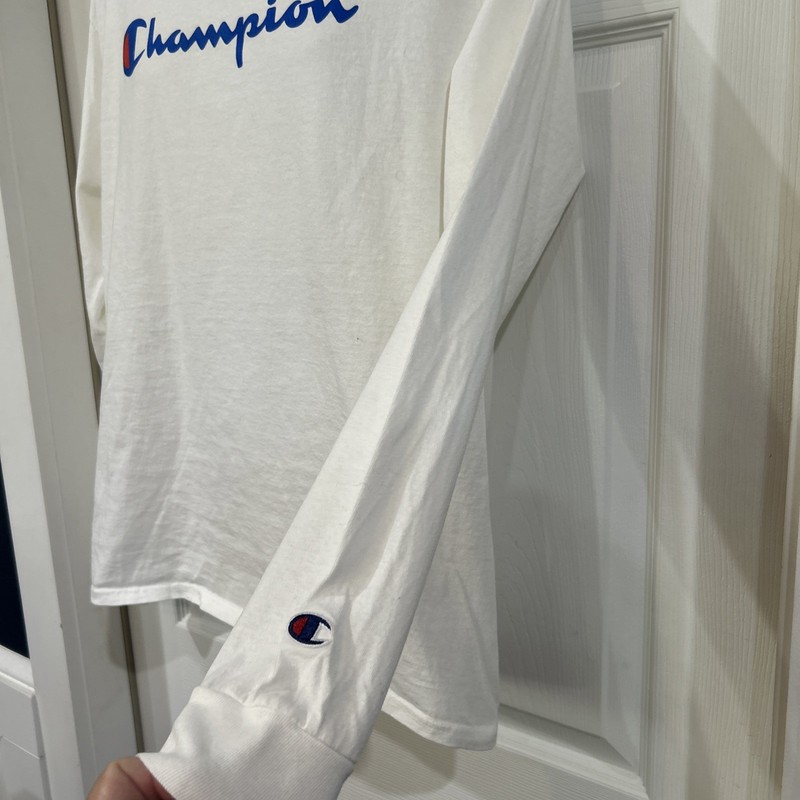 Champion Authentic Athleticwear Men's L White Logo Crew Neck Long Sleeve T-Shirt gallery