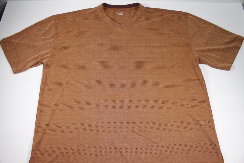 Burma Bibas T-Shirt Men’s Sz XXL Rust Brown Maroon Dot Striped Club V-Neck