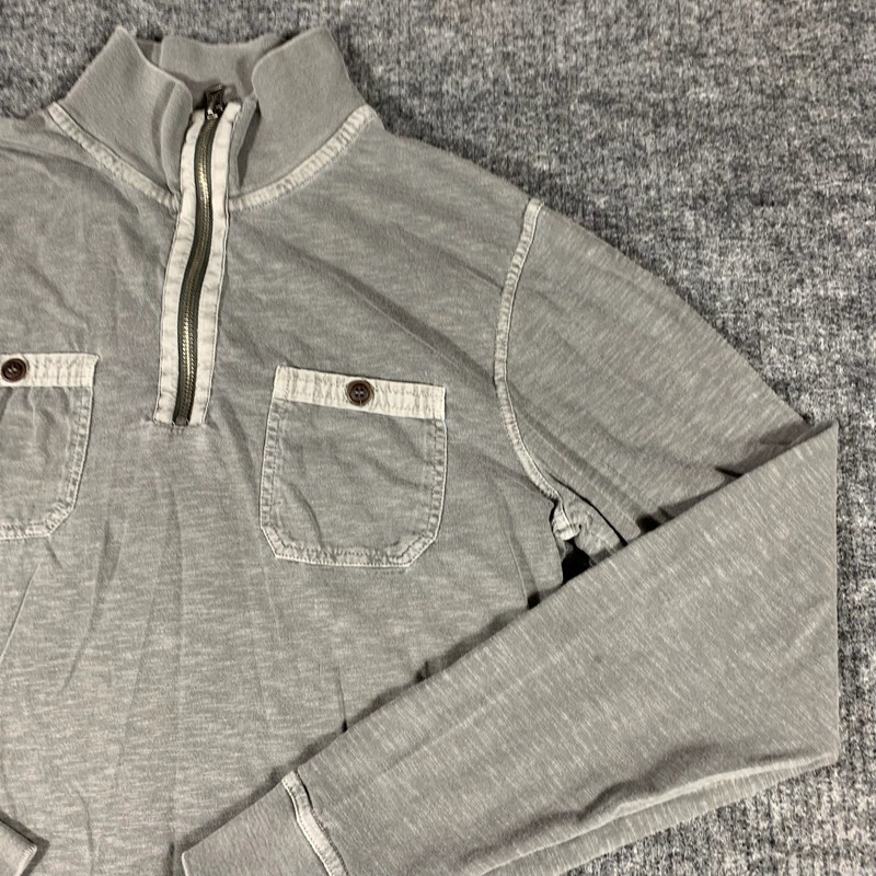 Lucky Brand Shirt Mens Medium Gray Quarter Zip Lightweight Cotton Casual Utility gallery
