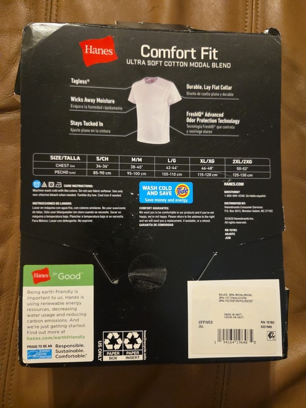 Hanes Men’s 3 Pack Comfort Fit Tagless White T -Shirts Size 2XL 50-52" New gallery