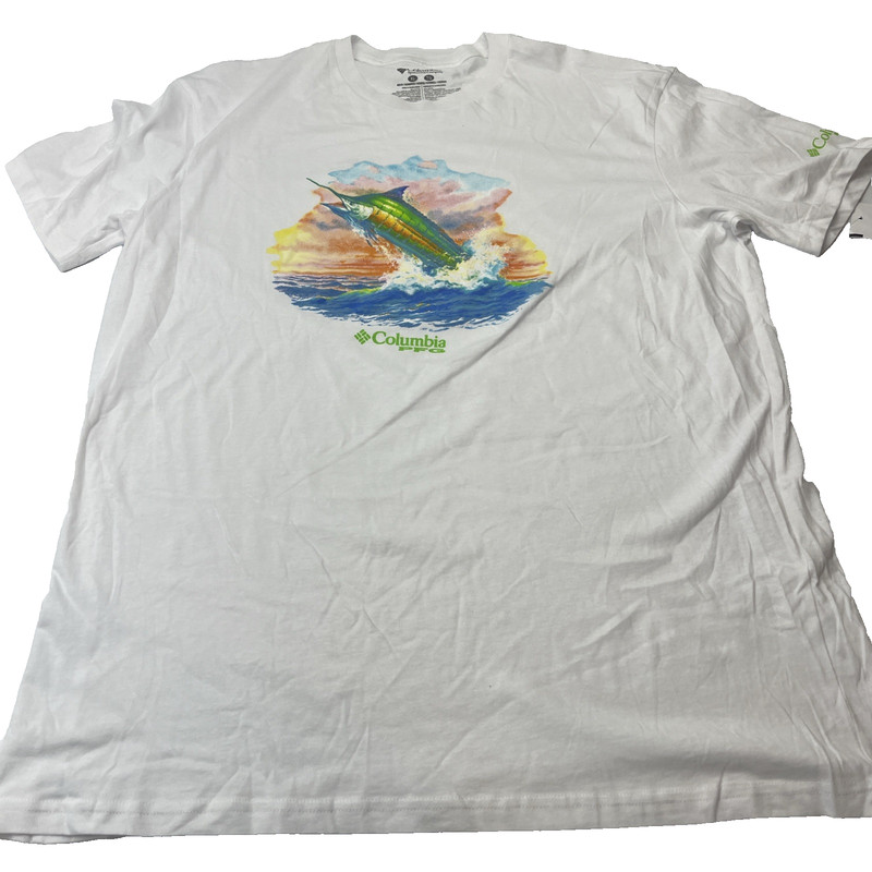 COLUMBIA SPORTWEAR Watercolor Sailfish T-Shirt Swordfish Marlin PFG White XL