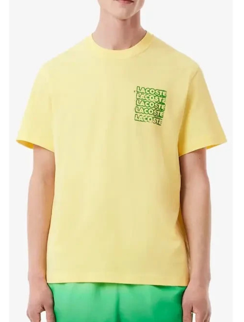 Lacoste Crocodile Men's SZ (3) Small Graffiti SS Cotton T-Shirt Yellow Green gallery