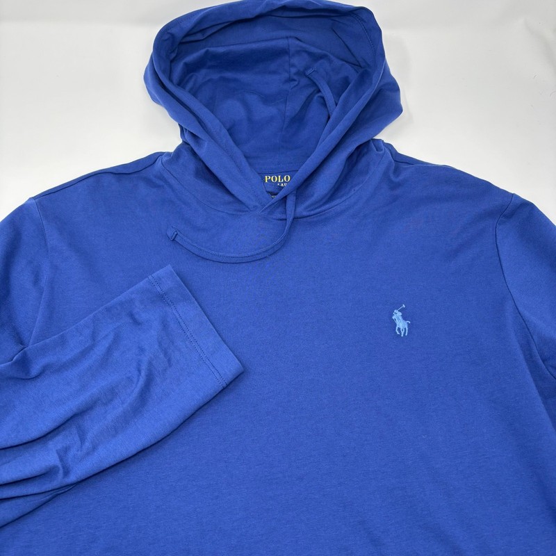 Polo Ralph Lauren Mens Medium Blue Drawstring Hooded Long Sleeve Shirt