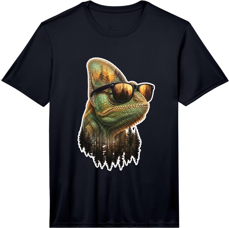 Funny Chameleon with Sunglasses Animal Graphic Performance T-Shirt