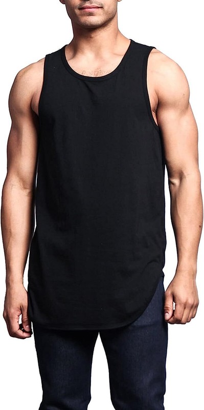 Men Solid Color Curved Hem Long Length Tank Top - Perfect for Summer Casual Wear gallery
