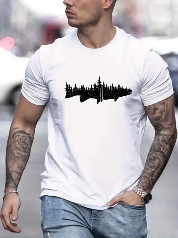 Forest Fish Silhouette Graphic Tee – Outdoor Nature Enthusiast T-Shirt