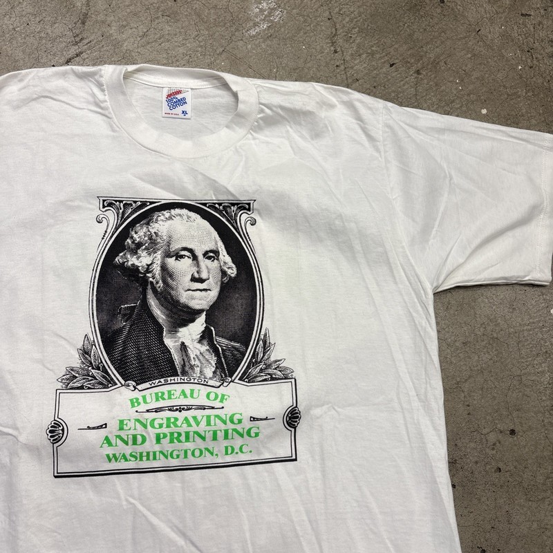 🔥Vintage 90s Bureau Of Engraving And Printing Money T-Shirt Size XL 21.5×30.5