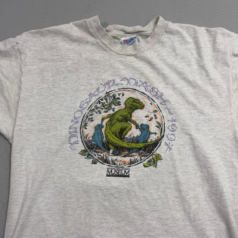 Vintage Michigan State Dinosaur Dash Shirt Men's XL Gray 90s Spartans 1997 MSU gallery