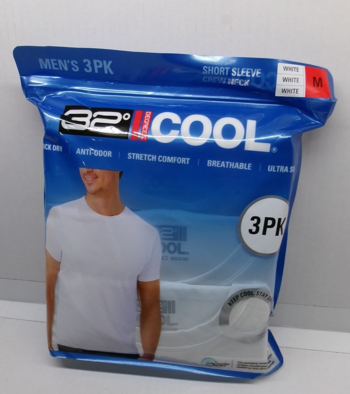 3 pk 32 Degree COOL CREW NECK Short sleeve White under shirt Stay Dry Keep Cool!