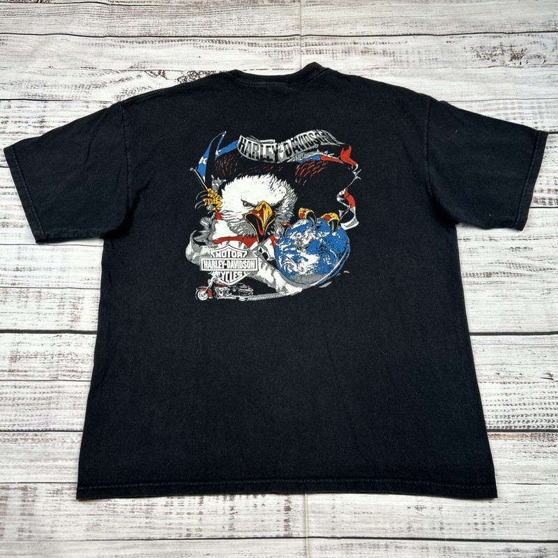 VTG Harley Davidson Screaming Eagle Talons Black Shirt Sz XL World Flag Globe gallery
