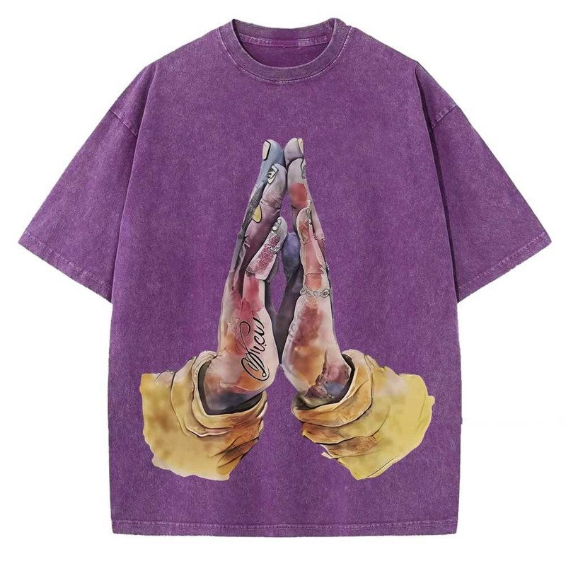 100% Cotton Oversized T-Shirt Tattoo Praying Hands Vintage Streetwear Unisex Tee gallery