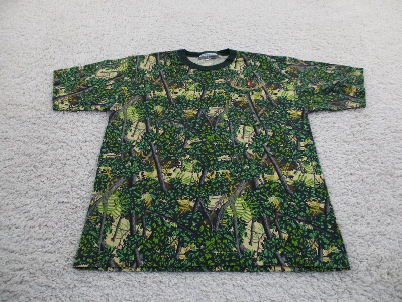 Vintage Grand Slam Gear Shirt Mens Large Green Camouflage Hunting Outdoor USA