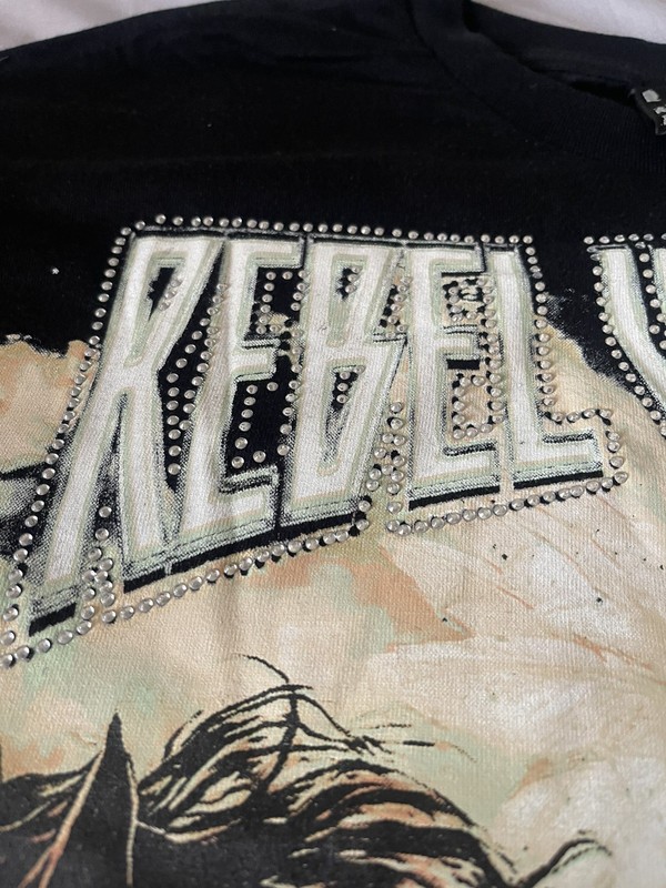 NWT Rebel Vengeance Cherub on Horseback Black Men’s T Shirt Sz XL Embroidered gallery
