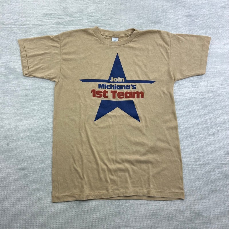 Vintage 70s Michiana’s 1st Team Shirt Size XL Tan Hockey Star
