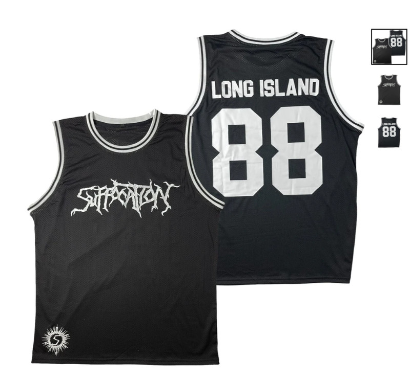 Suffocation Long Island basketball jersey Black Size S-5XL 2 SIDE KFU900