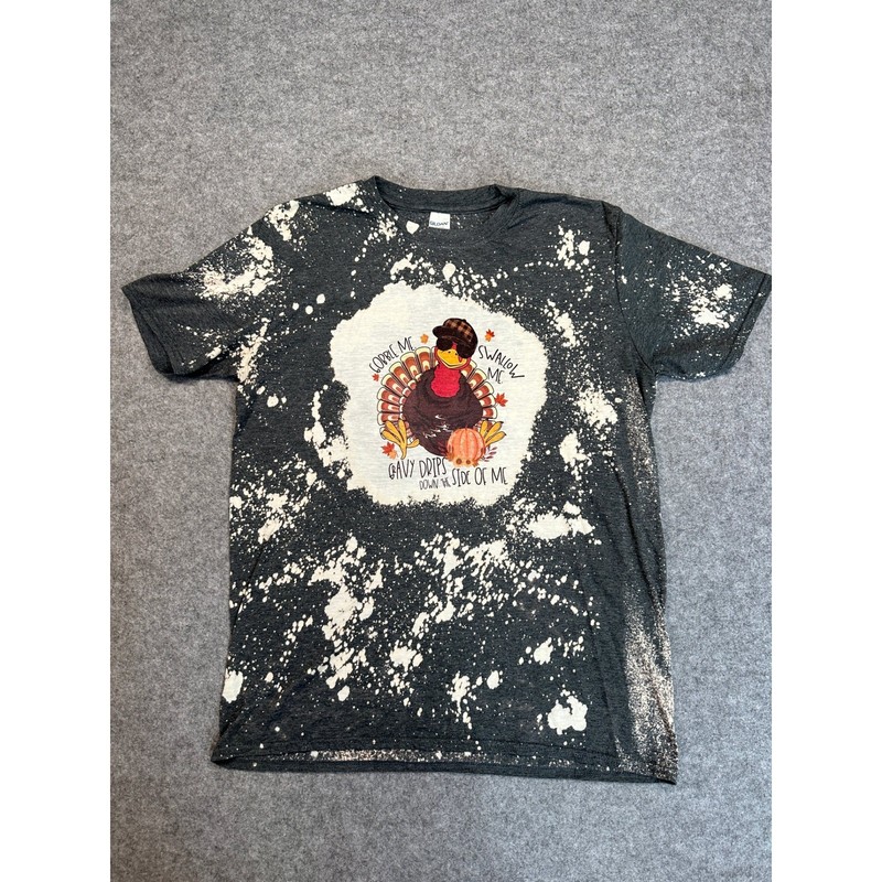 Gildan Mens L Funny Thanksgiving Turkey Gobble Me Swallow Me Graphic Shirt Gray