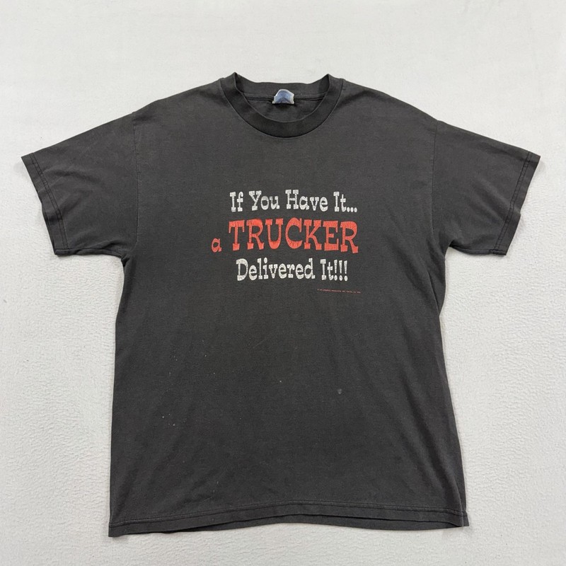 Vintage Truckers only shirt mens Large black 90s Truck driver funny faded gallery