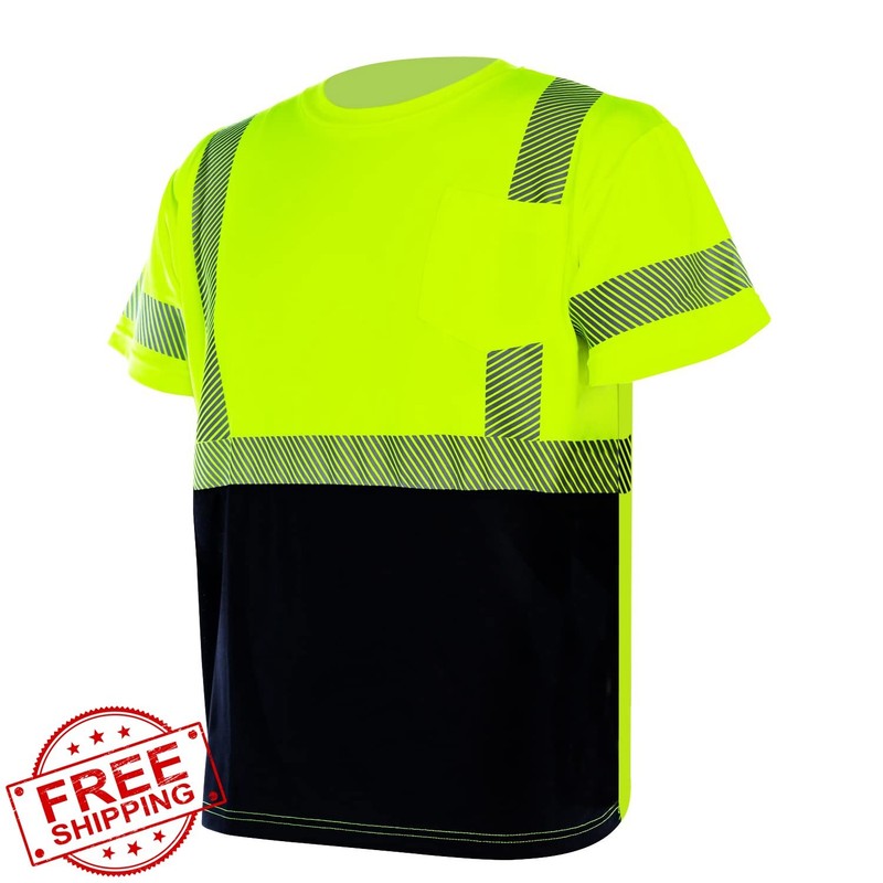 VENDACE Hi Vis Yellow Safety T-Shirt Men ANSI Class 3 L