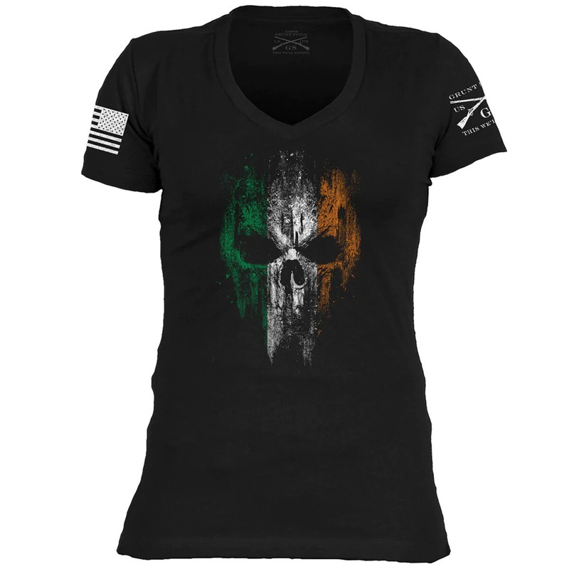 Grunt Style Women’s Irish Reaper V-Neck T-Shirt – Black