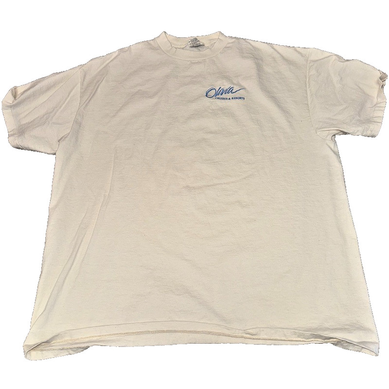 90s Olivia Cruises & Resorts XL Tee White Minimal Logo Single Stitch Vintage