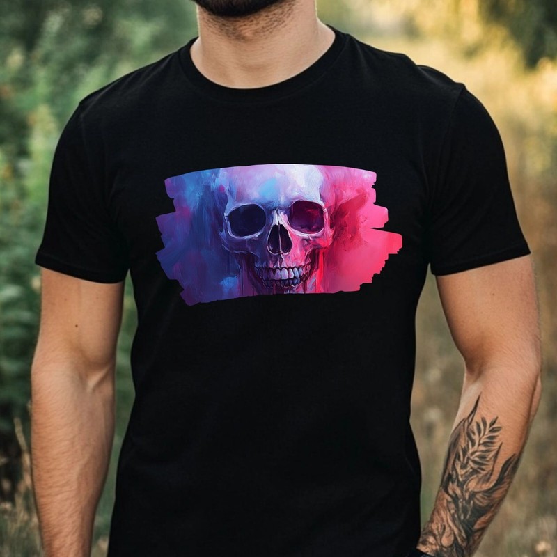 Mens Skull Portrait Motif Cotton T-Shirt Size XS to 5XL