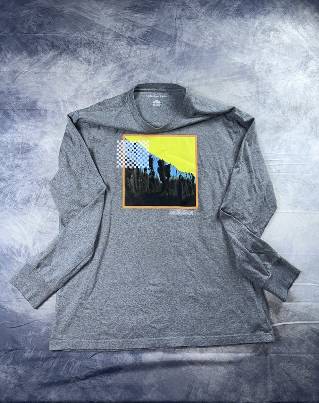 American Eagle Shirt Men’s Large Standard Fit Long Sleeve Gray Mountain Graphic gallery