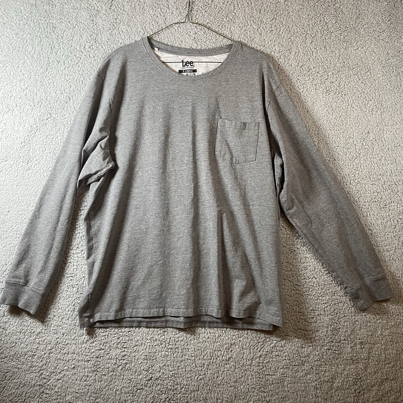 Lee Premium Select Men’s Gray Crew Neck Long Sleeve Pocket Stretch T-Shirt XL
