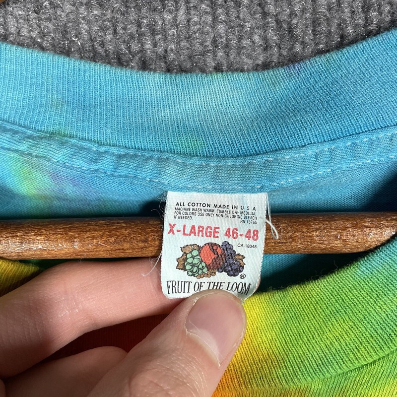 VINTAGE 70s Fruit of the Loom Tie Dye T Shirt Size XL Cotton Hippie Rainbow gallery