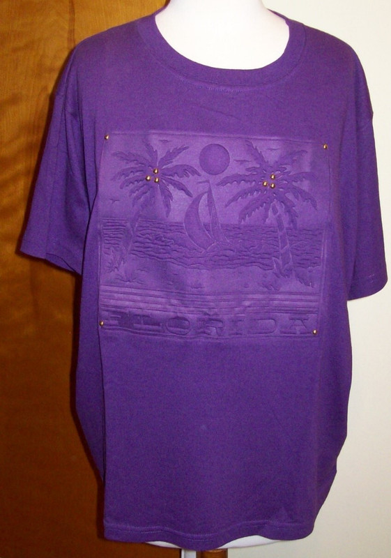 Womans Impressed / Embossed Purple Tropical Florida T-Shirt – One Size Fits Most