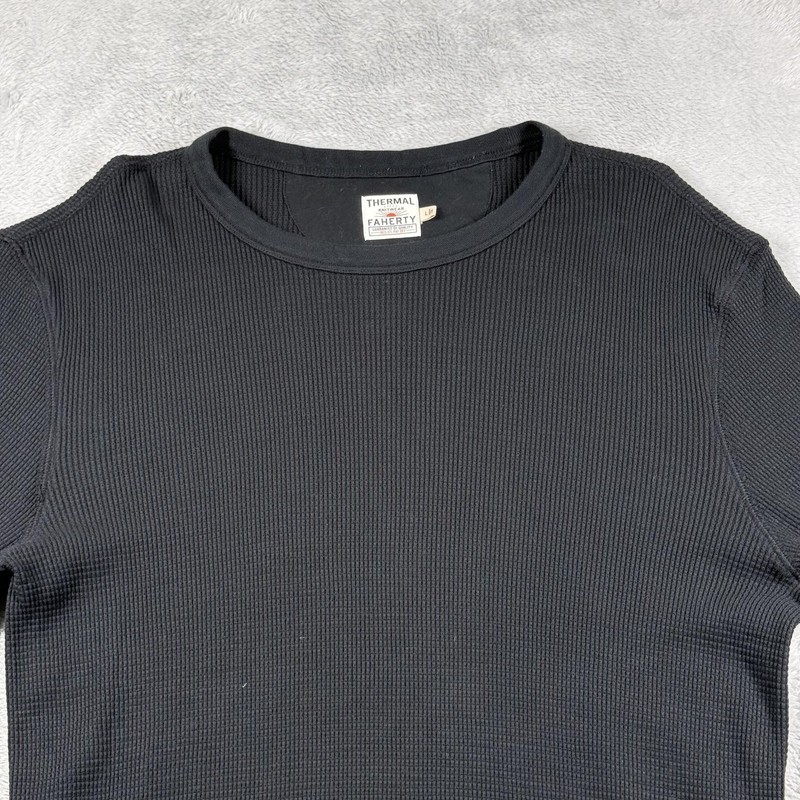 Faherty Shirt Mens Large Black Thermal Waffle Knit Preppy Outdoor Base Layer Top gallery