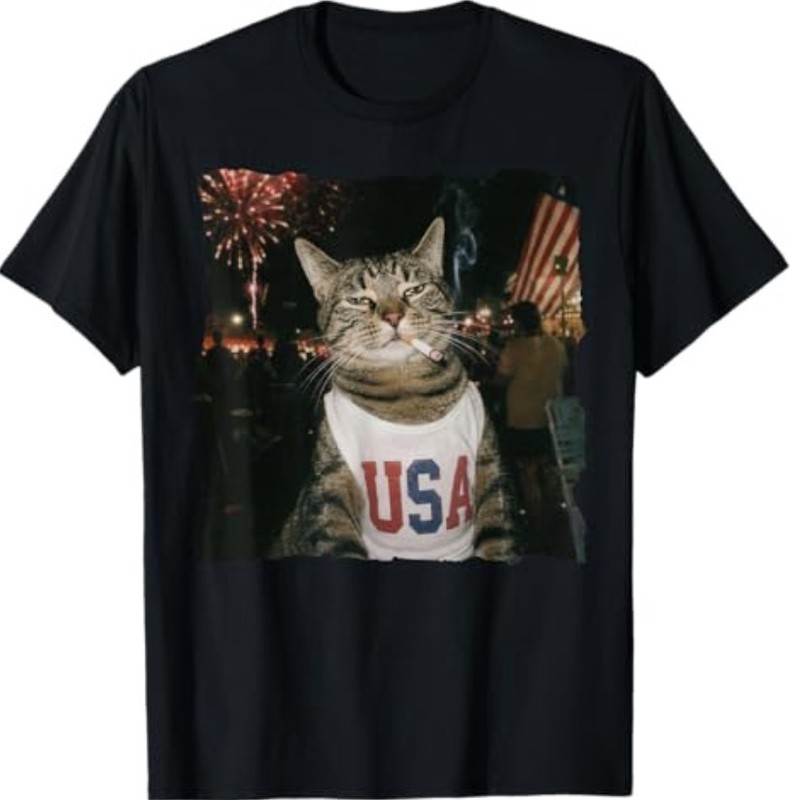 July 4th Patriotic Cat Smoking Cigarette 250 Years Cat Lover T-Shirt