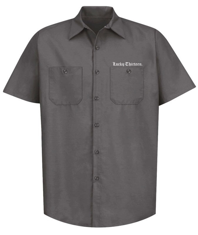 Authentic LUCKY 13 Winged Skully Work Shirt Charcoal S-4XL NEW
