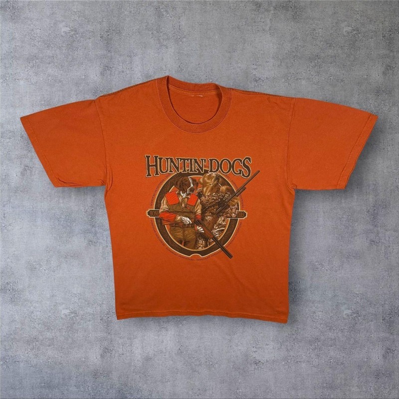 Fresh Meat “Huntin’ Dogs” Animal Wildlife Novelty Graphic Orange T-Shirt Large