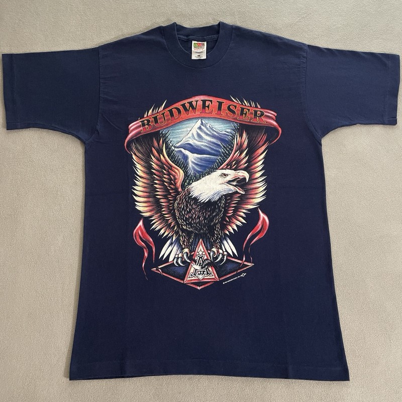 Vintage 90s Budweiser Bald Eagle Beer T-shirt Large Alcohol Lager USA Retro Brew