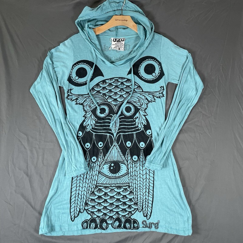 Sure Original Hooded T-Shirt Men’s Small Long Sleeve Baby Blue Graphic Print