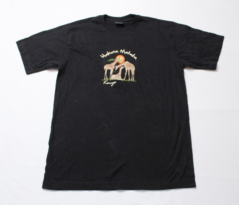 Airborn Unisex Hakuna Matata Kenya Embroidered S/S T-Shirt LB3 Black Large