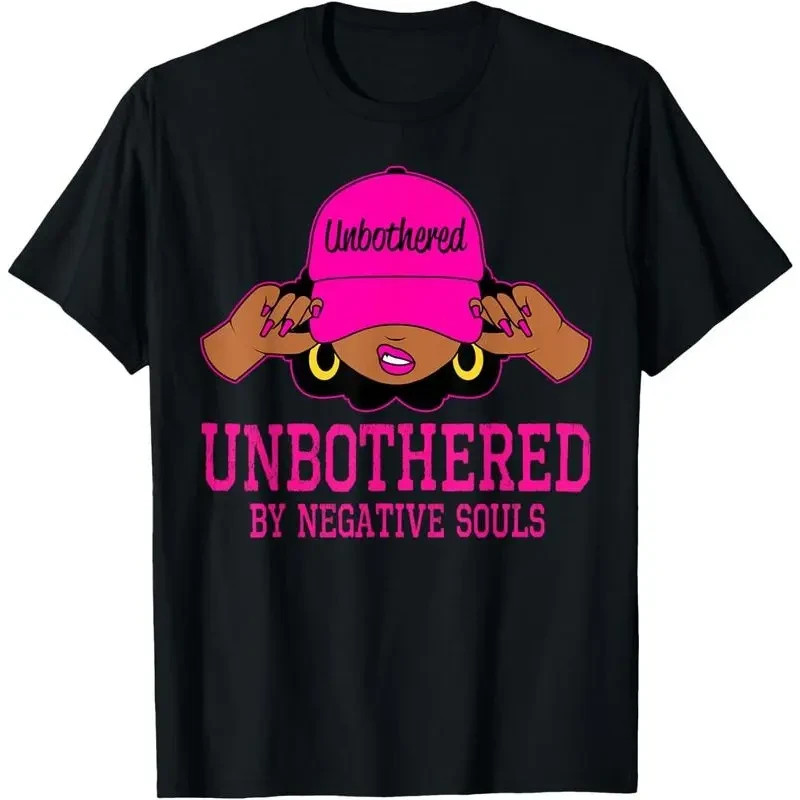 Unbothered By Negative Souls Black Woman Pink Hat Melanin Girl Magic T-Shirt
