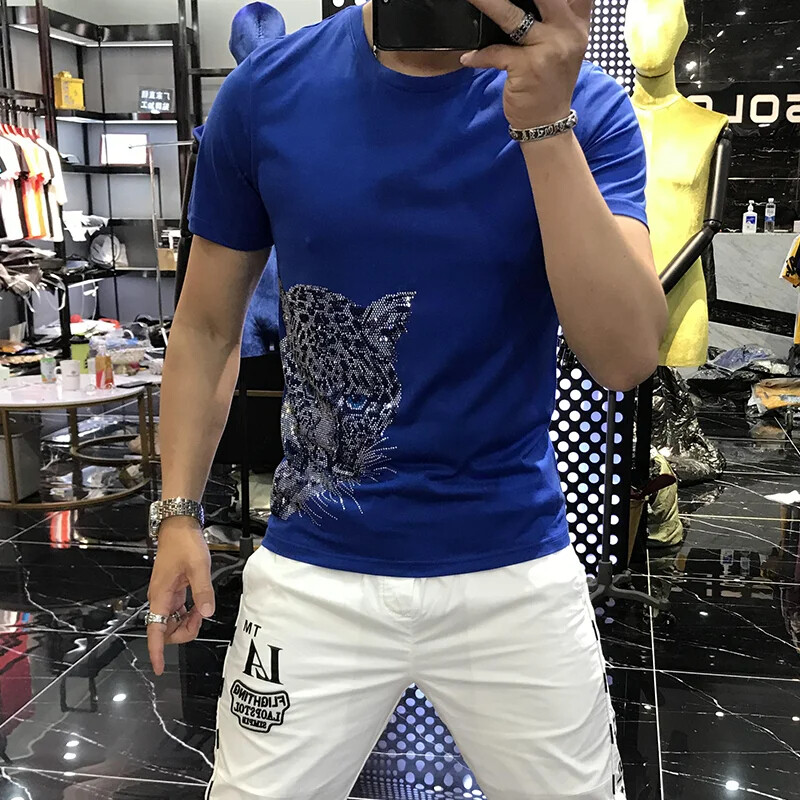 New Fashion Trend Leopard Hot Drilling Rhinestones Summer Luxury Men T-Shirt gallery