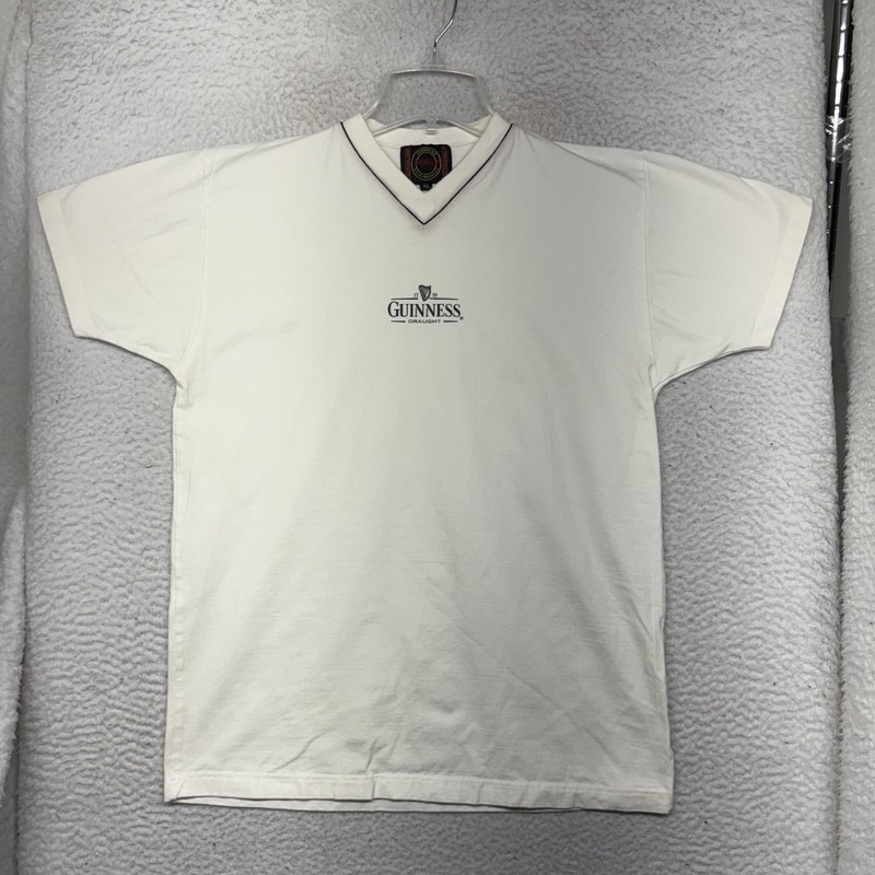 Guinness Shirt Mens XL White V-Neck Draught Beer Logo Official Graphic Tee