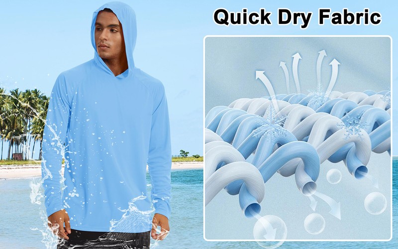 UPF50+ Mens Sun Block Hoodie Long Sleeve Skin Protection Sun Shirts Fishing Tops gallery